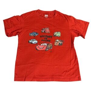 NWOT Uniqlo Pixar Cars Size 7-8 Short Sleeve Cotton Shirt Kid‎ Rust Red Orange
